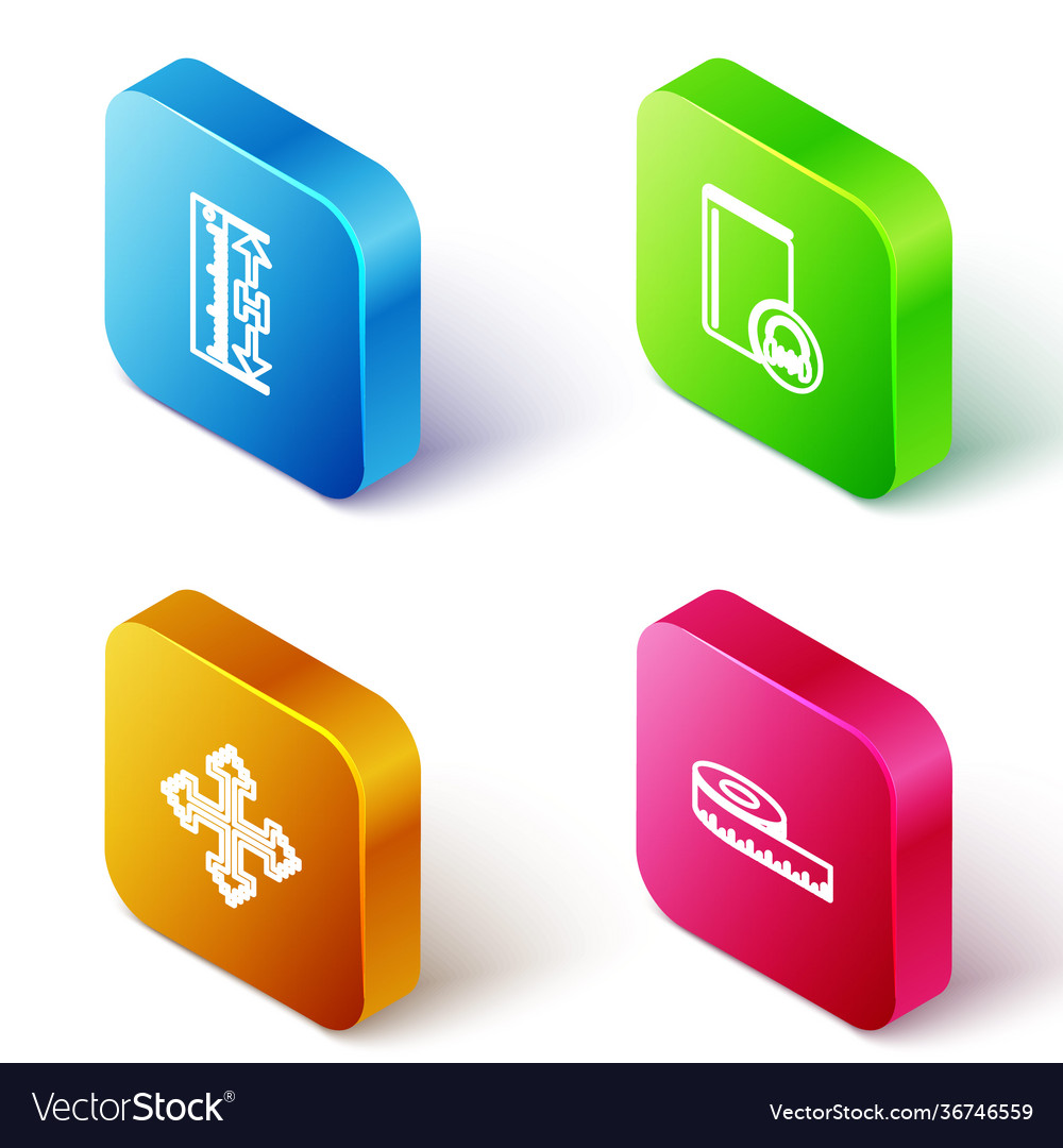 Set isometric line measuring height and length vector image Set isometric line measuring height and length