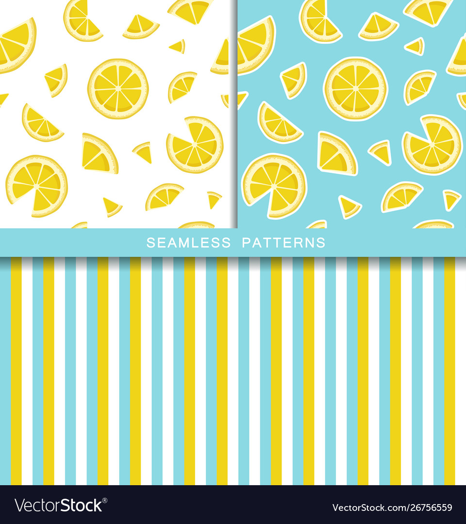 Set seamless patterns with lemon slices vector image Set seamless patterns with lemon slices