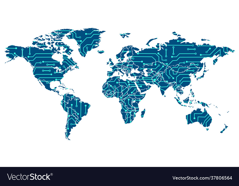 A circuit board in shape world map