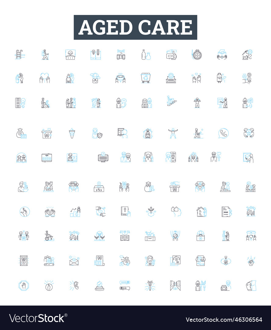 Aged care line icons set aging