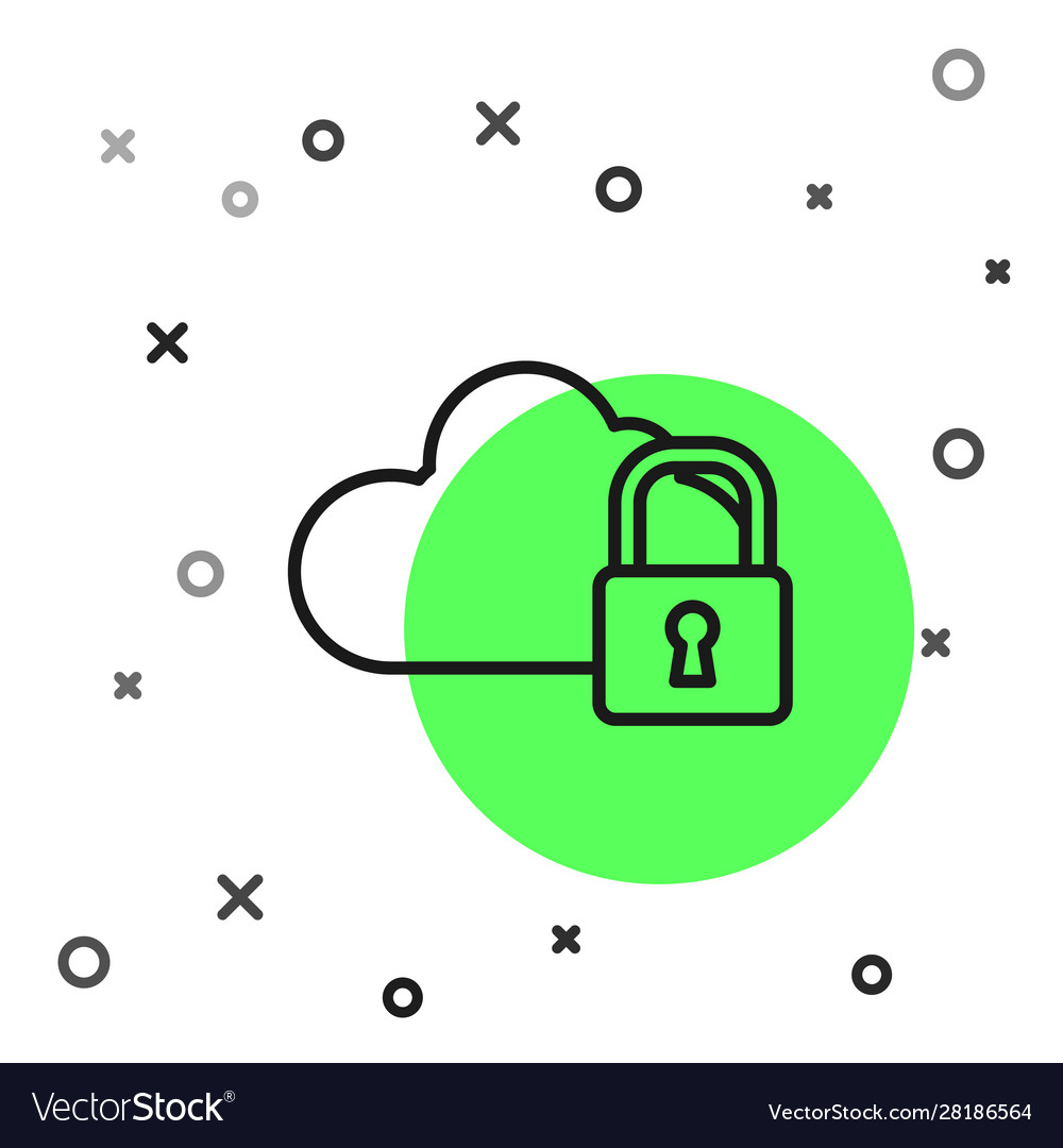 Black line cloud computing lock icon isolated