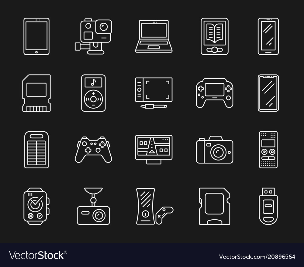 Device simple white line icons set vector image Device simple white line icons set