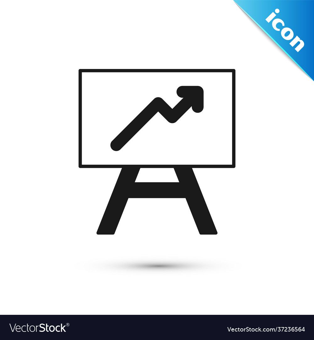 Grey board with graph chart icon isolated on white