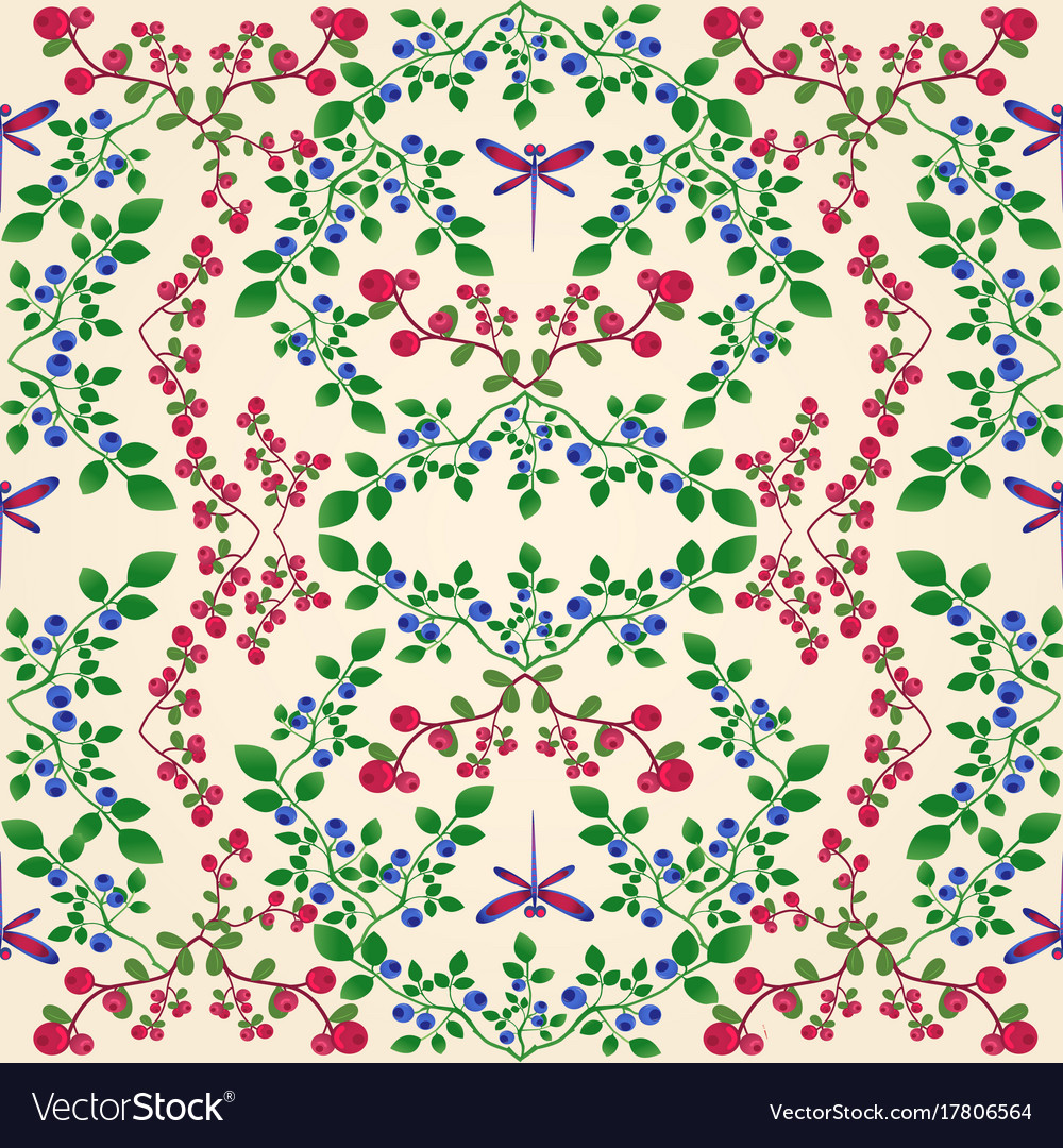 Lingonberry blueberry seamless pattern