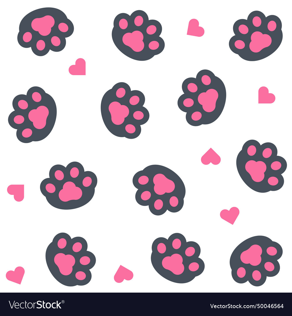 Pink cat paw with heart on white background