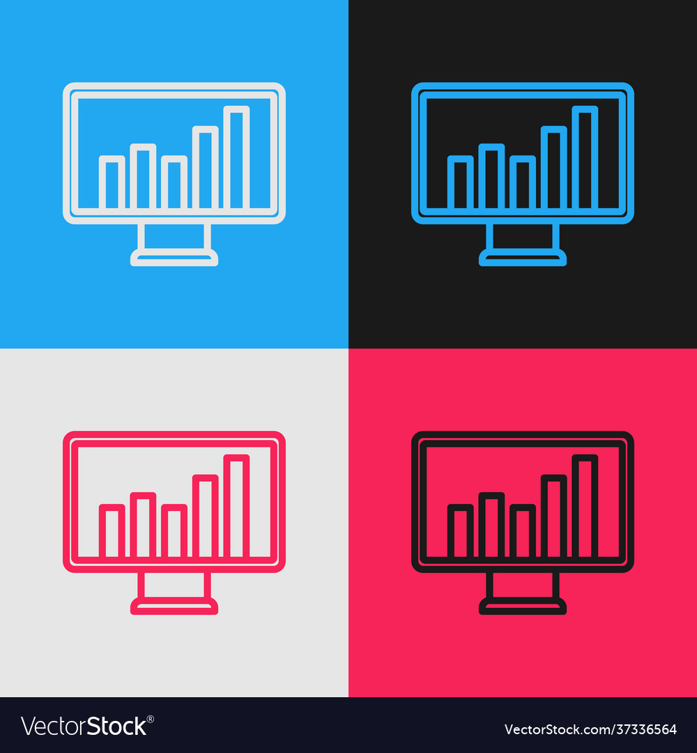 Pop art line computer monitor with graph chart vector image Pop art line computer monitor with graph chart