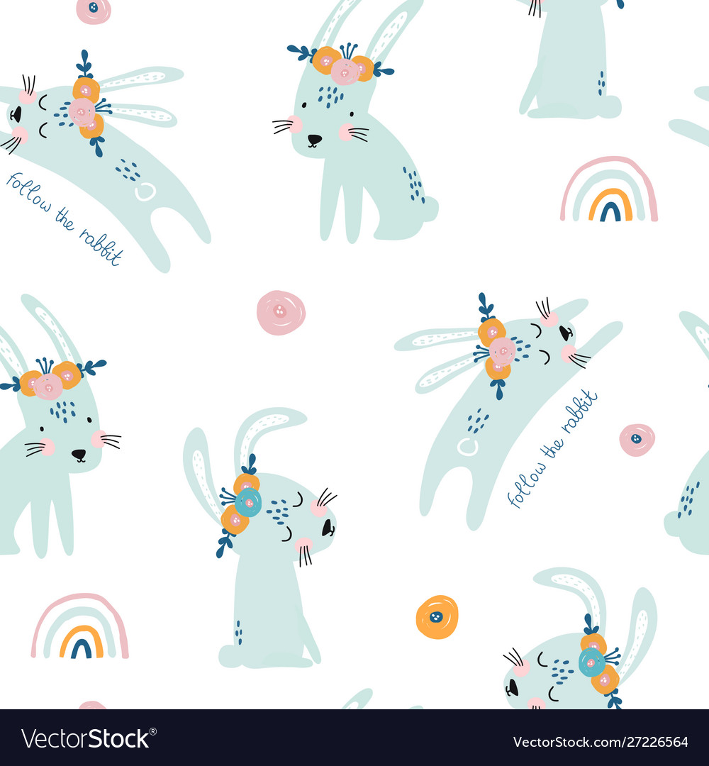 Seamless pattern with cute jumping rabbits Vector Image