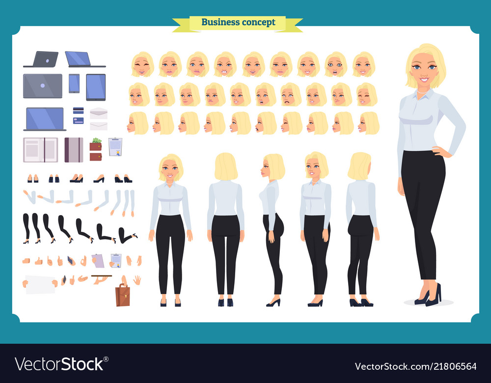 Set of businesswoman character design vector image Set of businesswoman character design