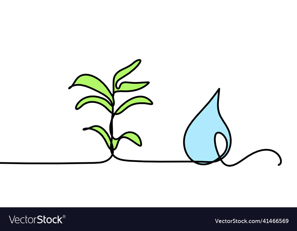 Abstract color drop with sprout as line drawing
