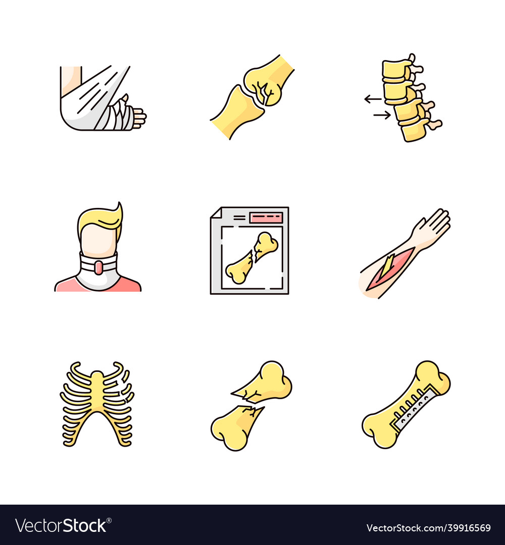 Bone fractures rgb color icons set x-ray scan vector image Bone fractures rgb color icons set x-ray scan