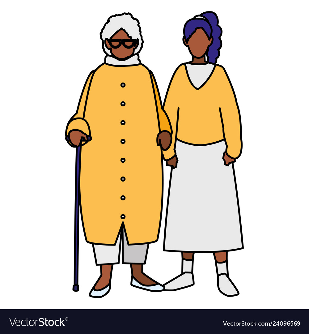 Cute grandmother with daughter black characters