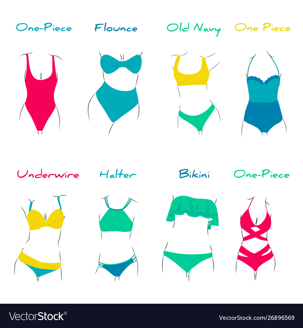 Fashionable swimsuits various types women Vector Image