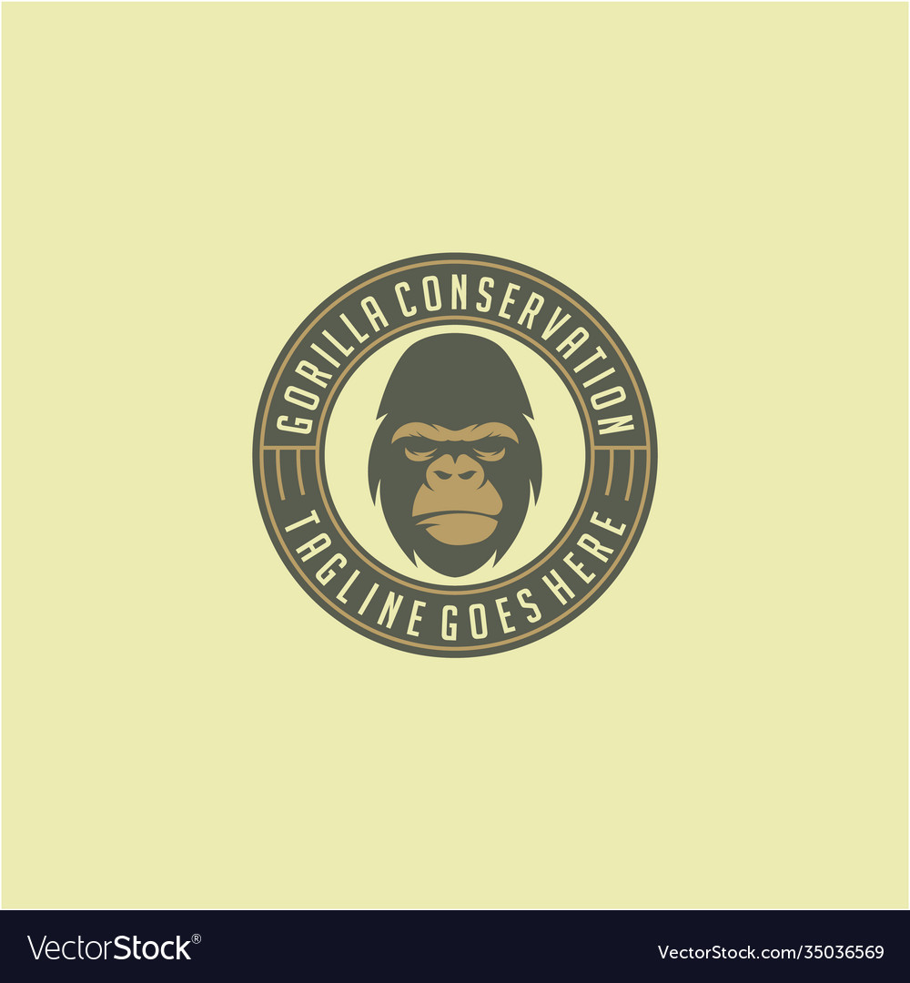 Gorilla Face With Badge Emblem Logo Design For Vector Image