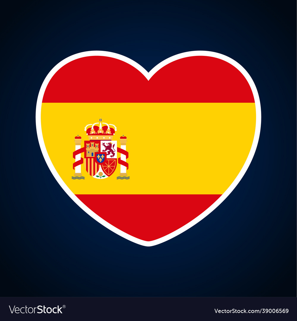 Spain flag in a shape heart icon flat Royalty Free Vector