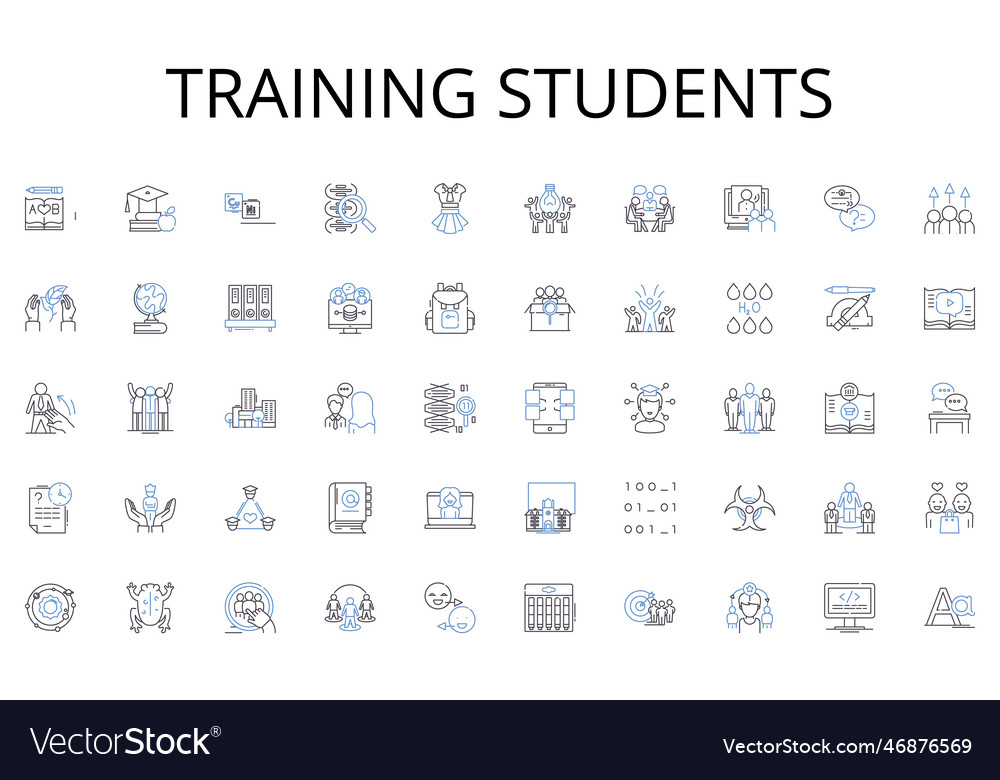 Training students line icons collection analytics