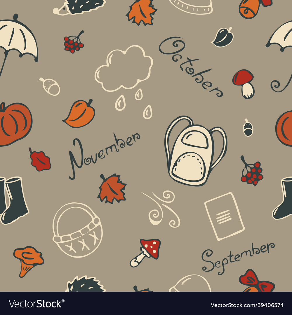 Autumn pattern in beautiful style cartoon objects