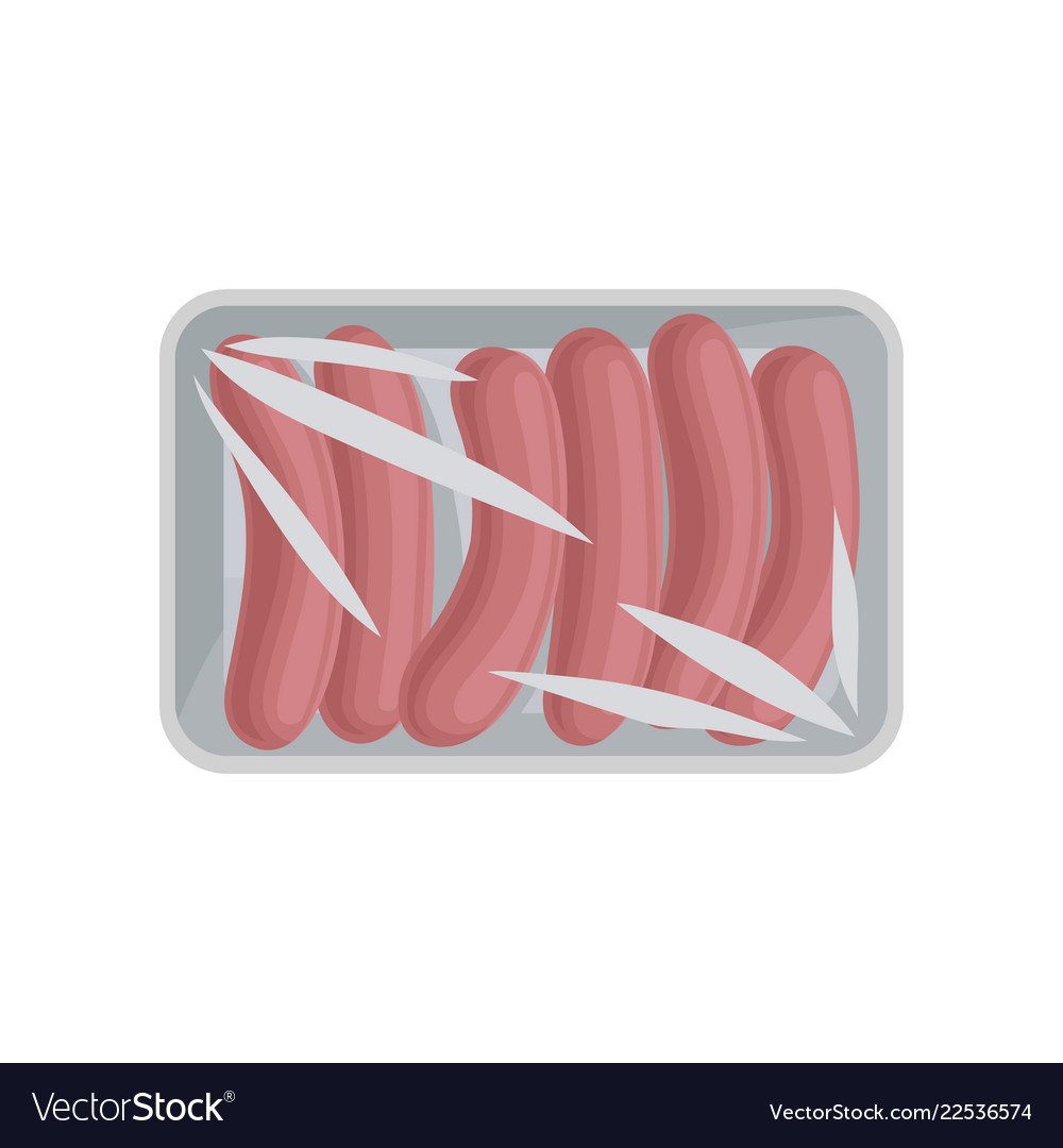 Download Fresh meat sausages packaging food plastic tray Vector Image Yellowimages Mockups