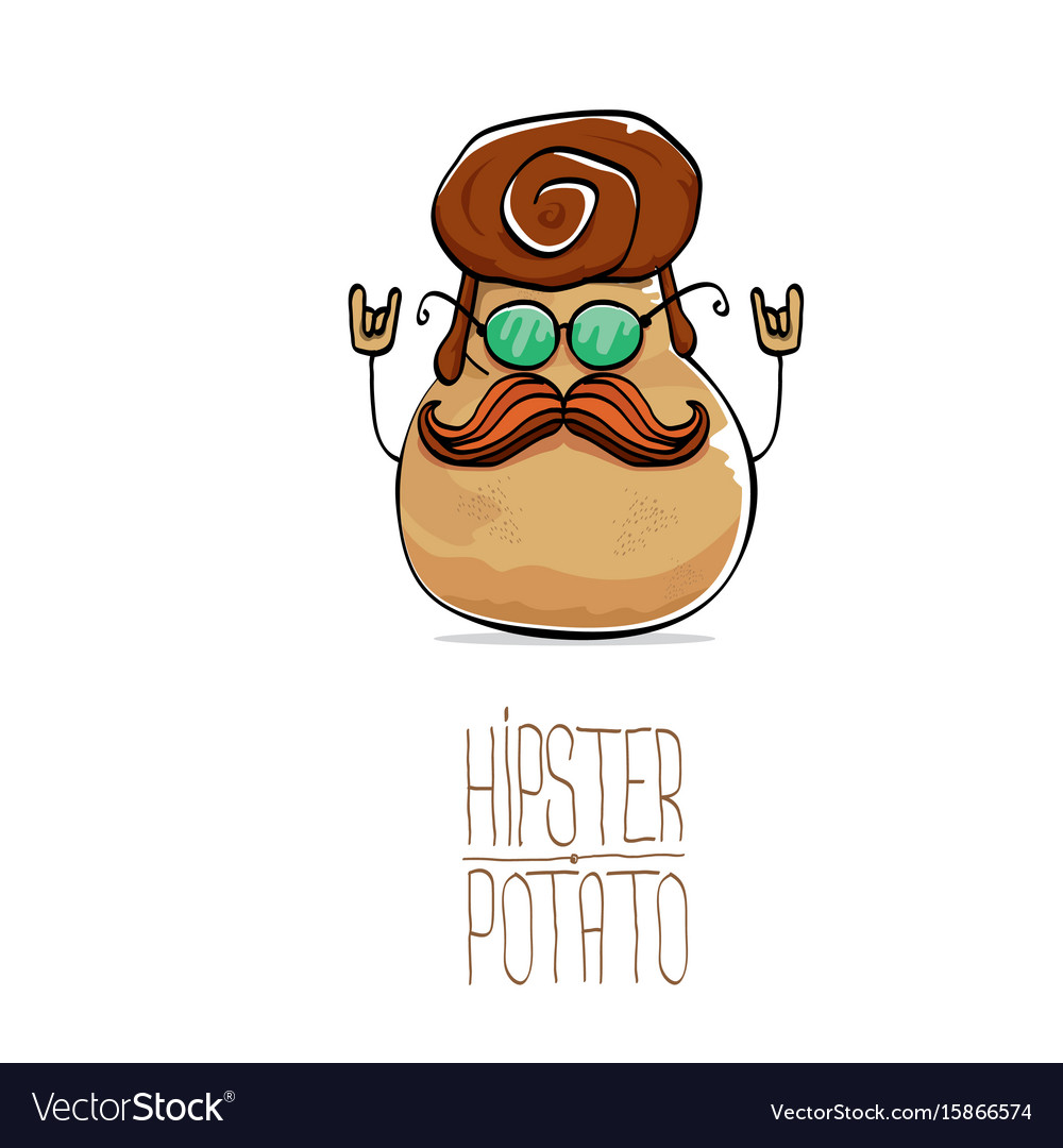 Funny cartoon cute brown hipster potato