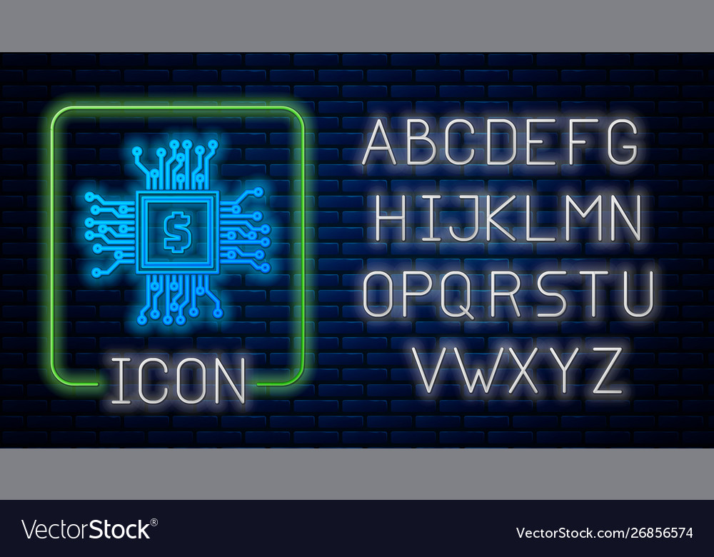 Glowing neon processor chip with dollar icon