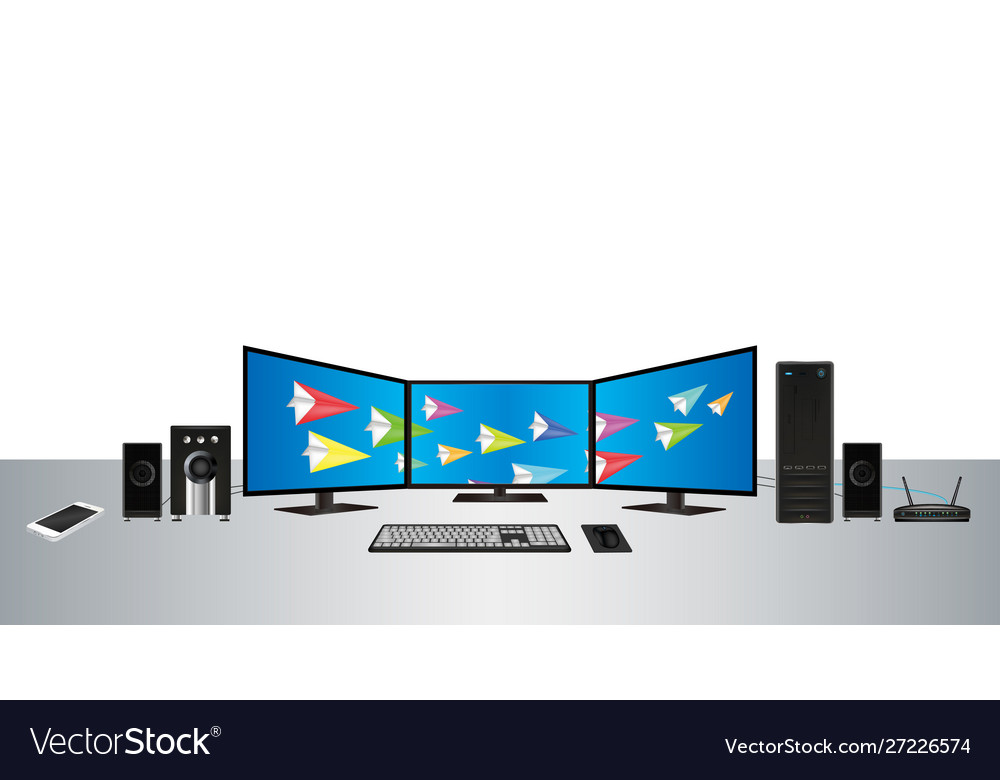 Multimonitor desktop personal computer set vector image Multimonitor desktop personal computer set