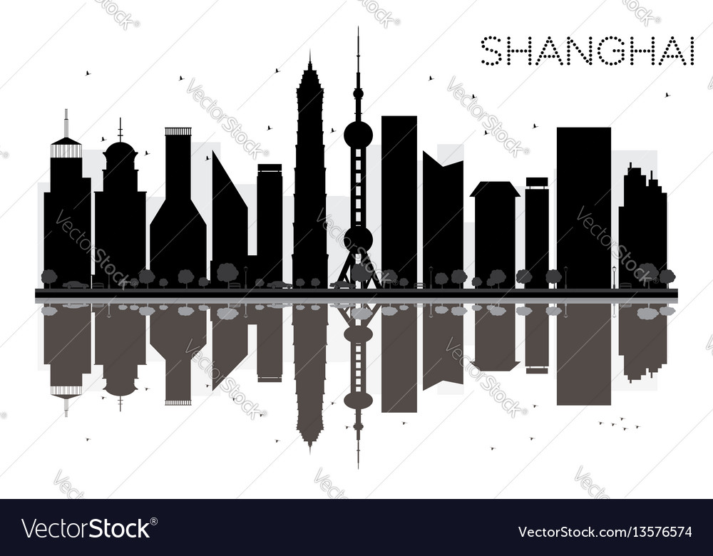 Shanghai city skyline black and white silhouette Vector Image