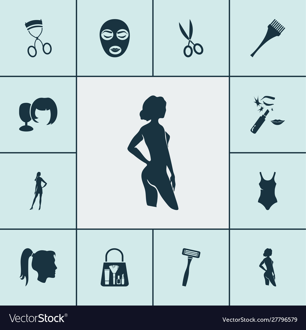 Cosmetics icons set with ponytail hair dye