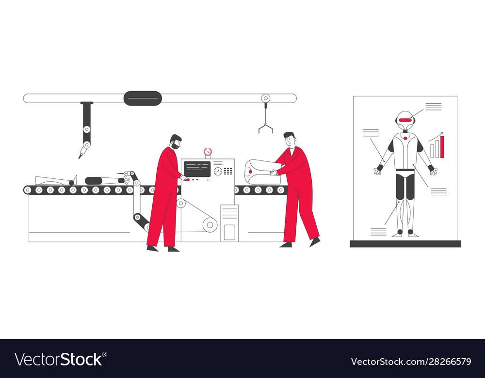 Cyborg creating process in laboratory engineers vector image Cyborg creating process in laboratory engineers