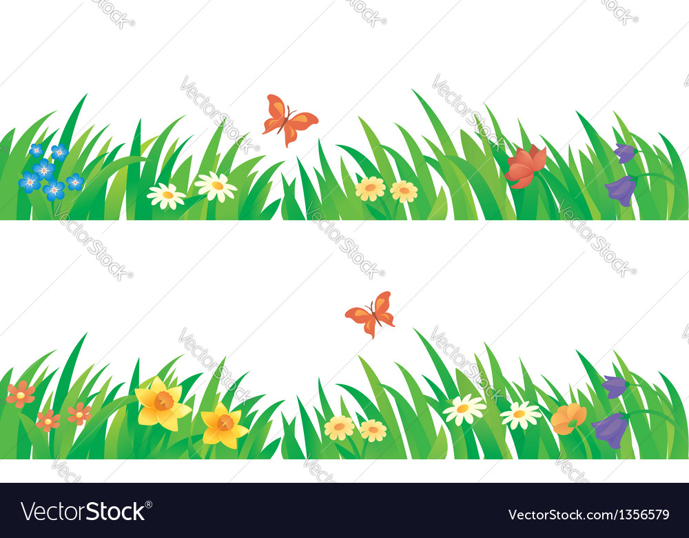 Grass and flowers set Royalty Free Vector Image