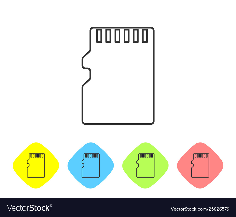 Grey micro sd memory card line icon isolated vector image Grey micro sd memory card line icon isolated