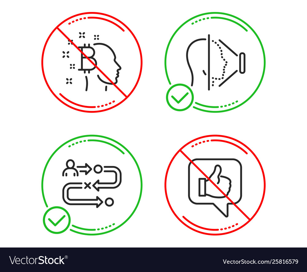 Journey path bitcoin think and face id icons set vector image Journey path bitcoin think and face id icons set