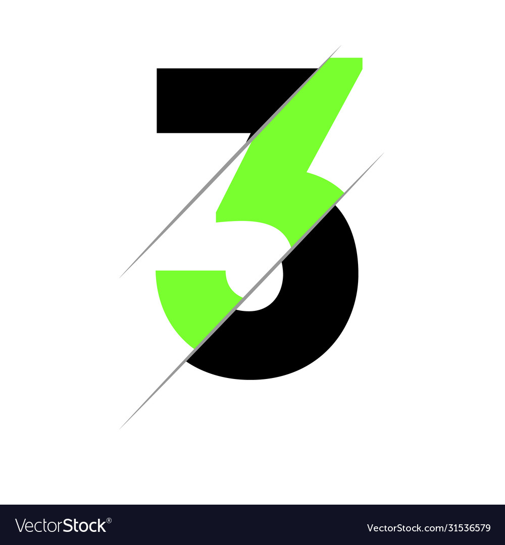 Modern initial number 3 cut style logo simple vector image Modern initial number 3 cut style logo simple