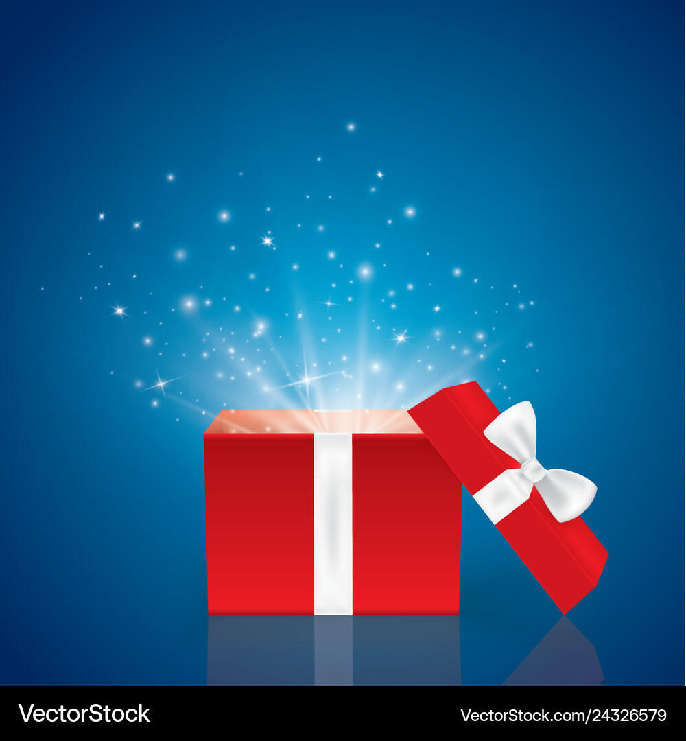 Opened realistic gift box with bow and abstract Vector Image