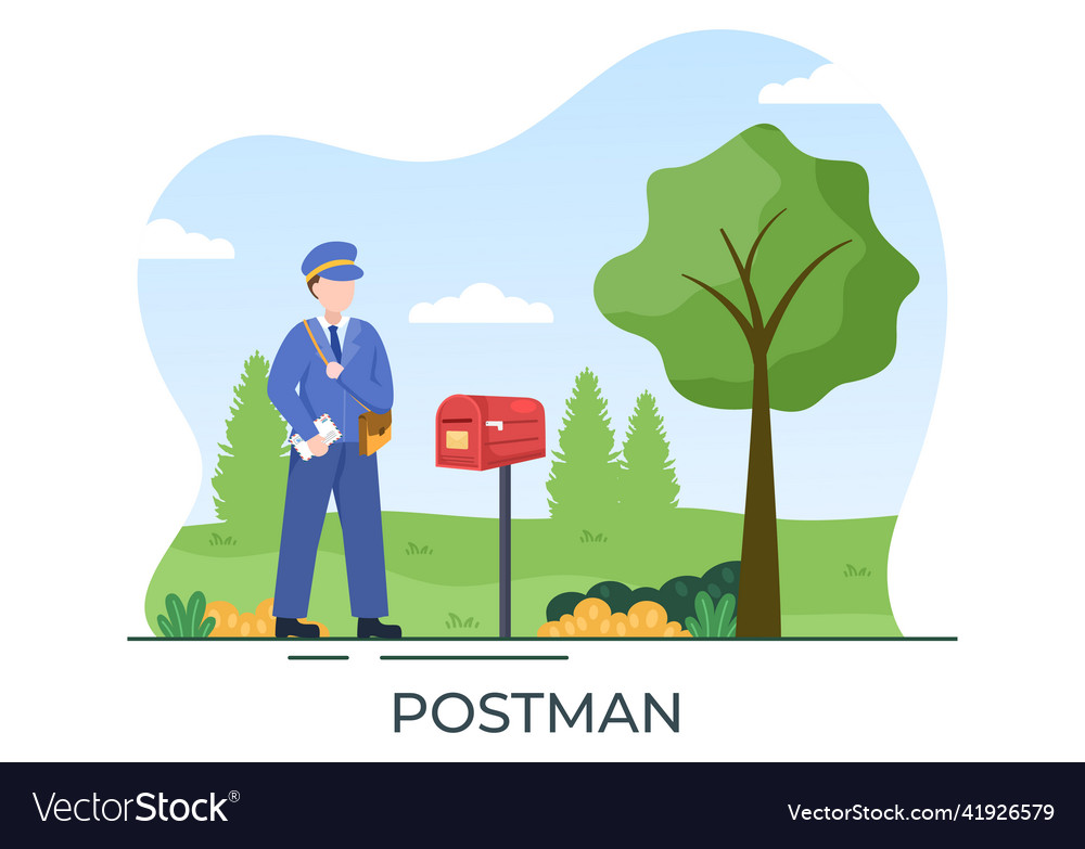 Postman Cartoon Wearing A Uniform Carrying A Vector Image