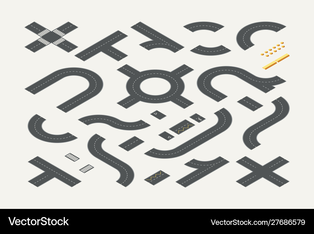 Road elements for city map isometric Royalty Free Vector