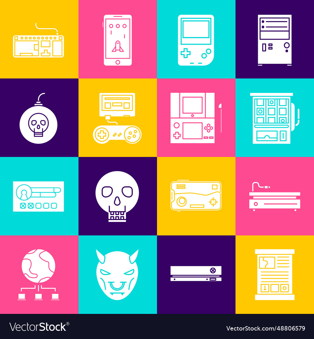 Set game guide video console slot machine vector image Set game guide video console slot machine