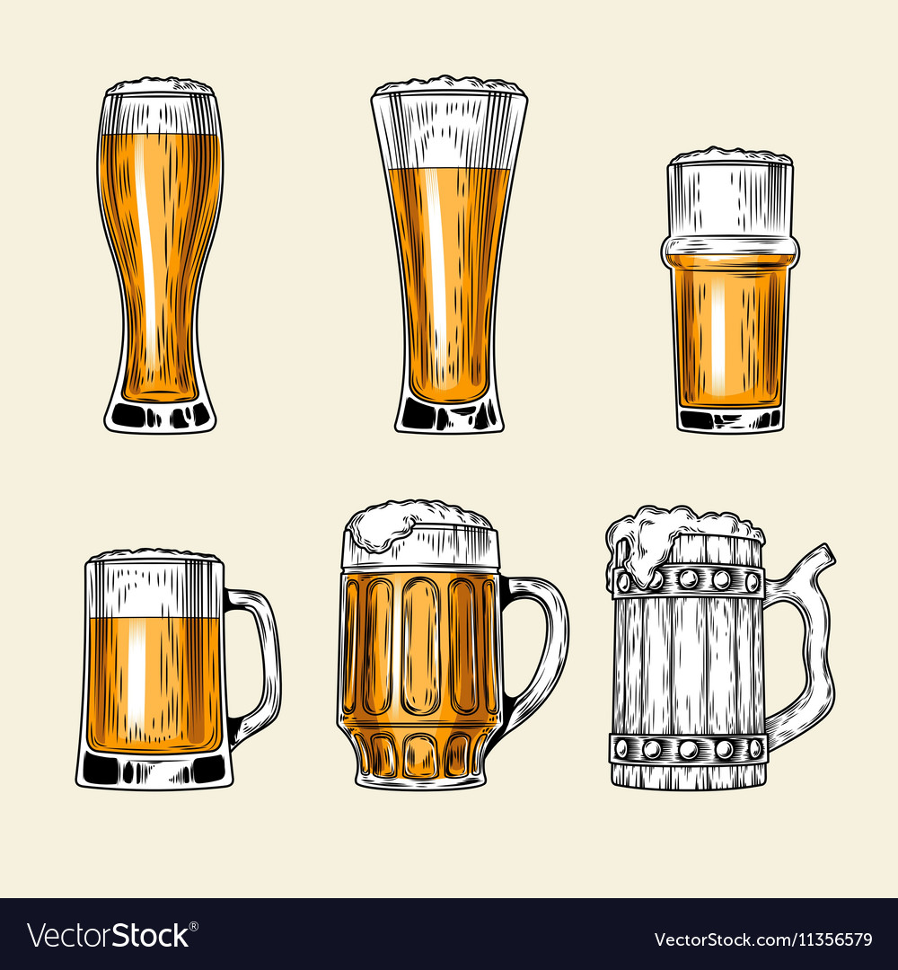 Set of icons full glass beer Royalty Free Vector Image