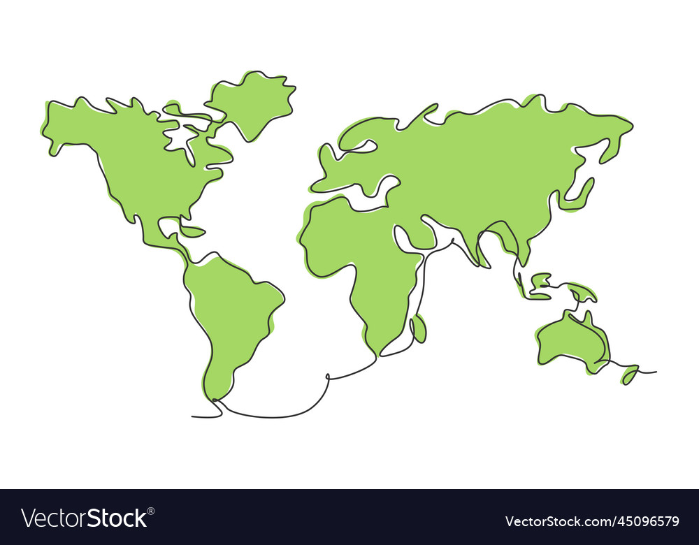 World map continuous one line drawing of