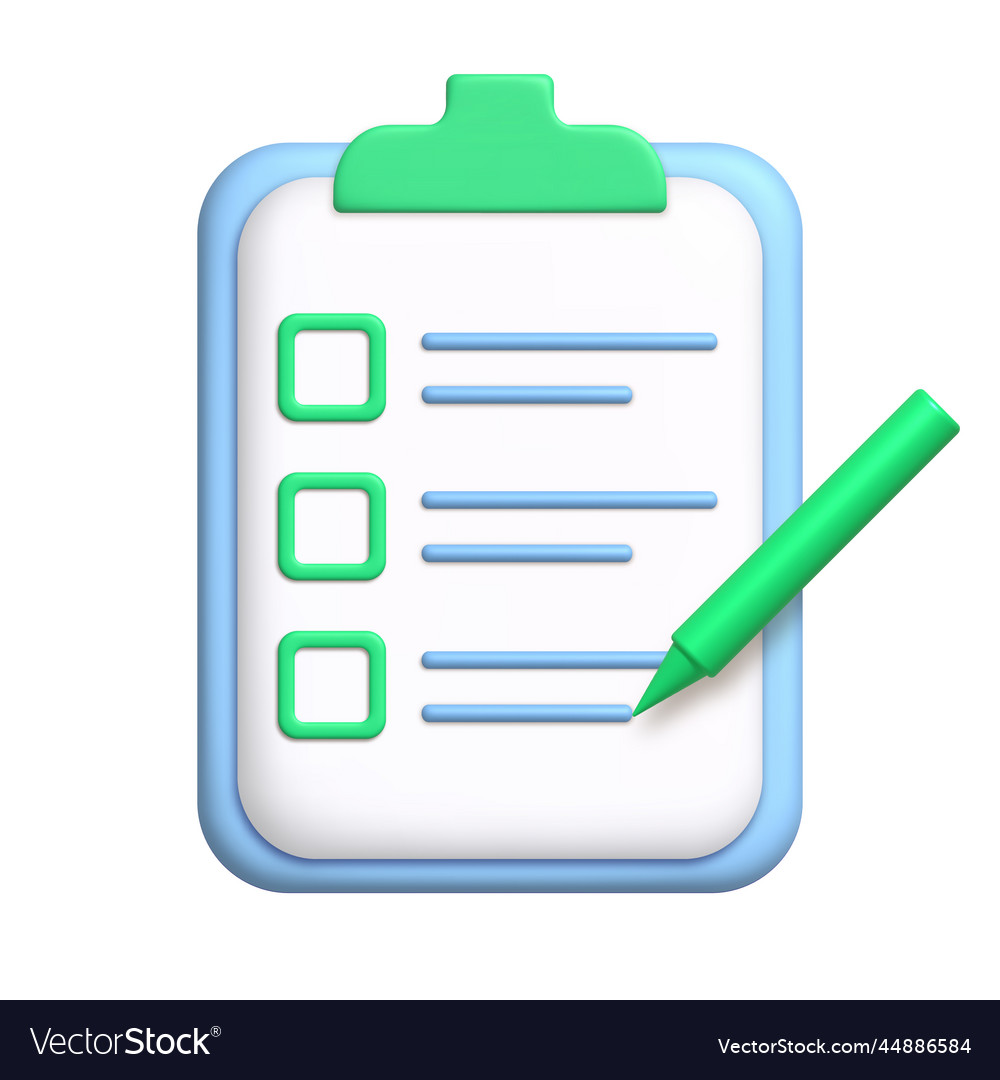 Document 3d icon to-do list on clipboard with pen Vector Image