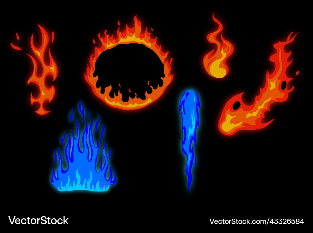 Fire flames set Royalty Free Vector Image - VectorStock