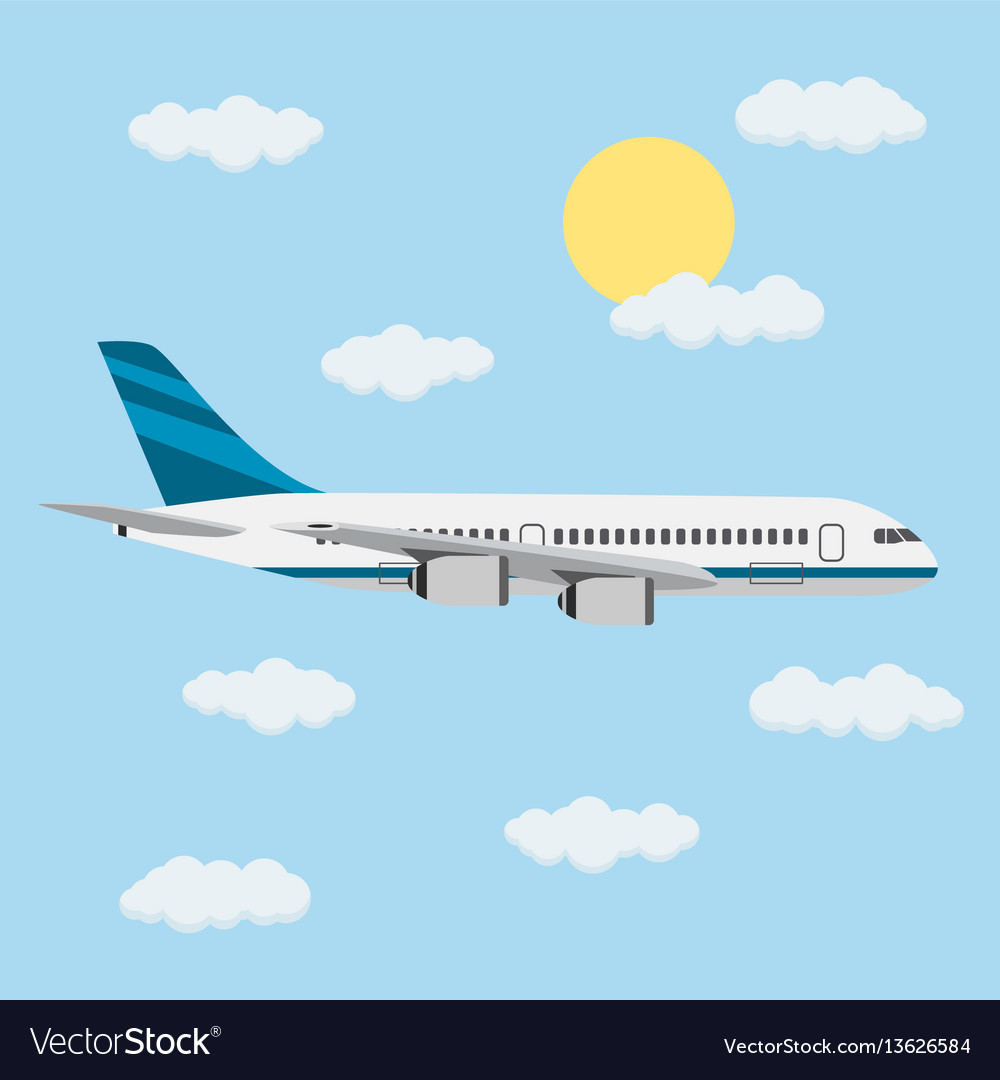 Flight of the plane in sky Royalty Free Vector Image