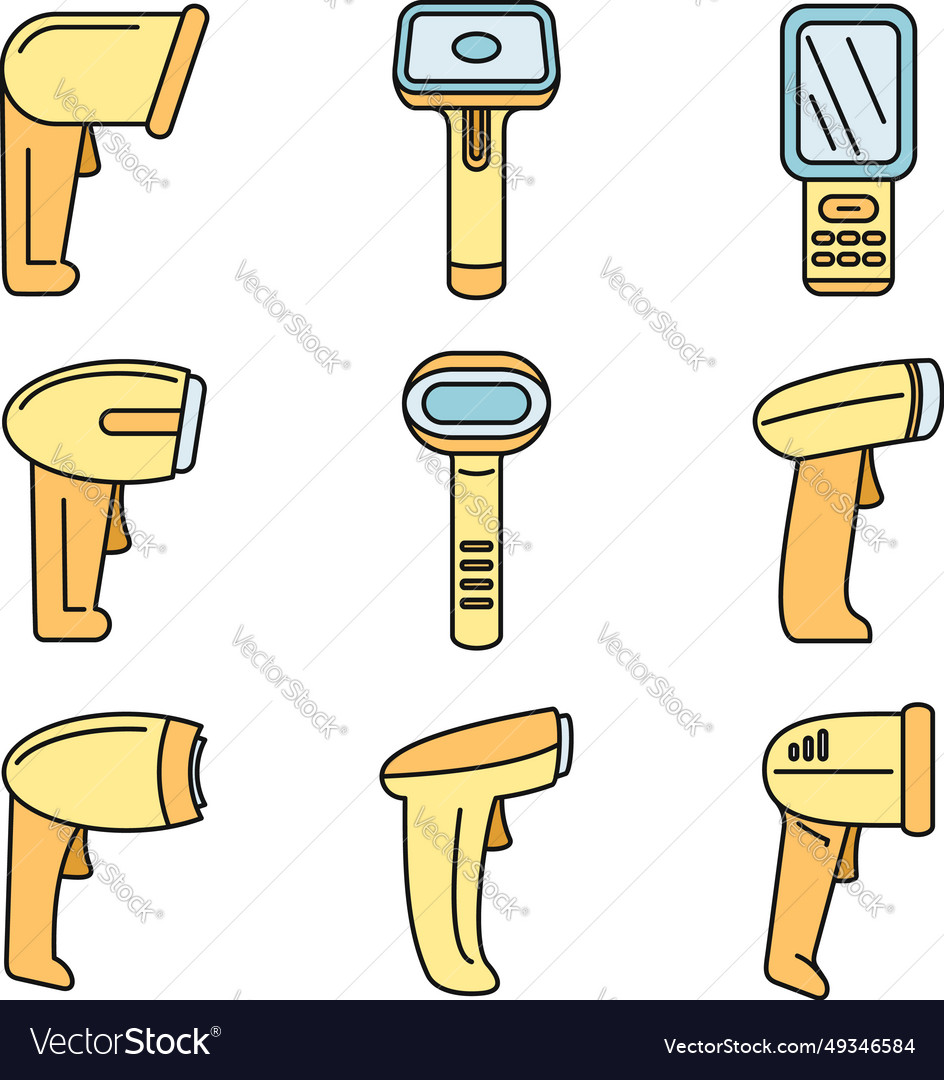 Operator barcode scanner icons set color Vector Image