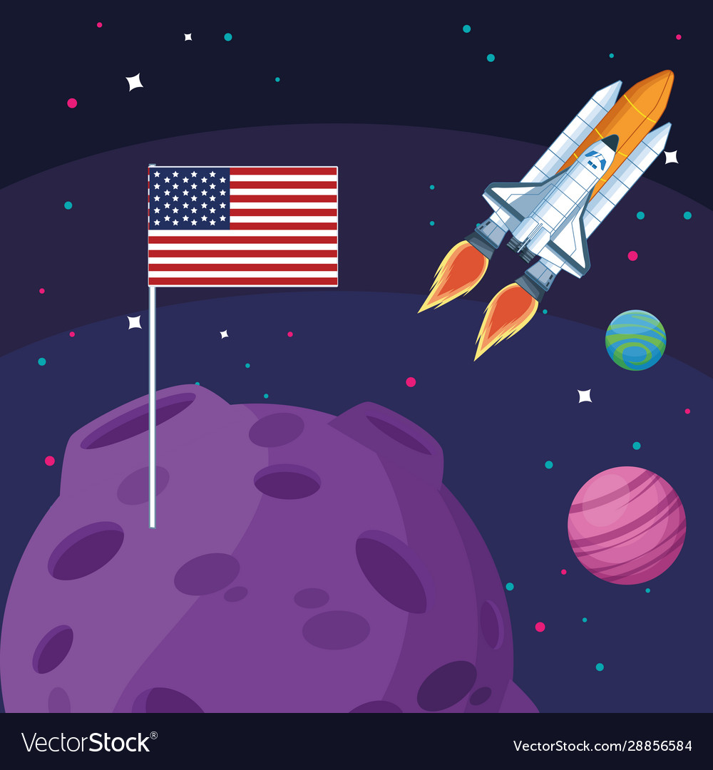 Spacecraft american flag in moon planets space Vector Image