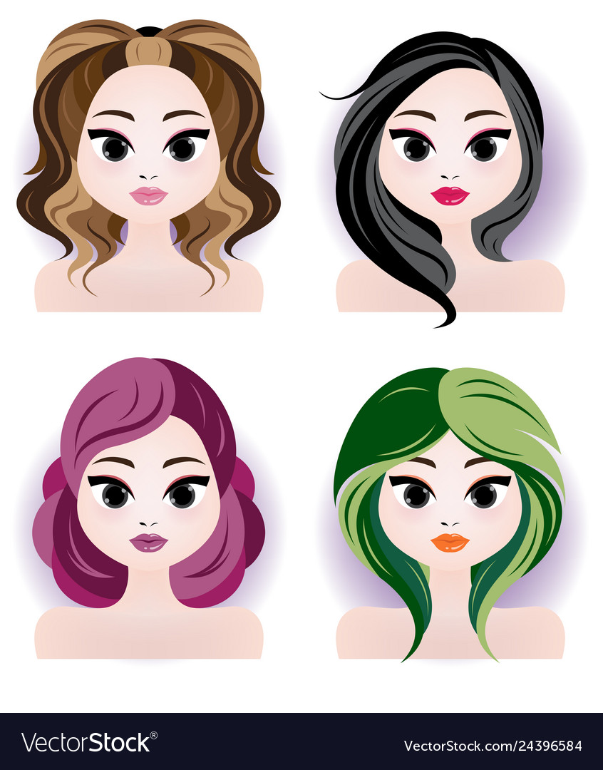 Various Young Women Long Amp Short Hair Style Vector Image