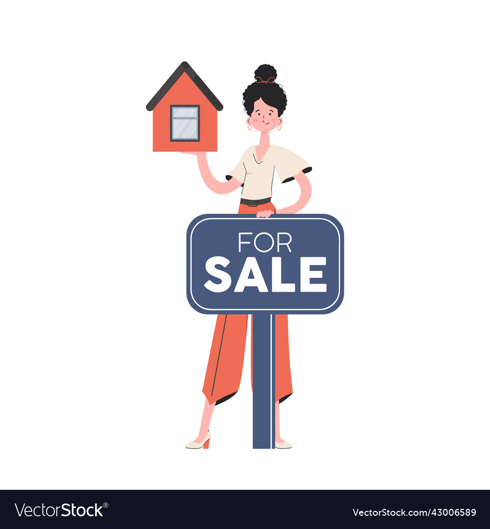 A woman stands in full growth and shows house Vector Image