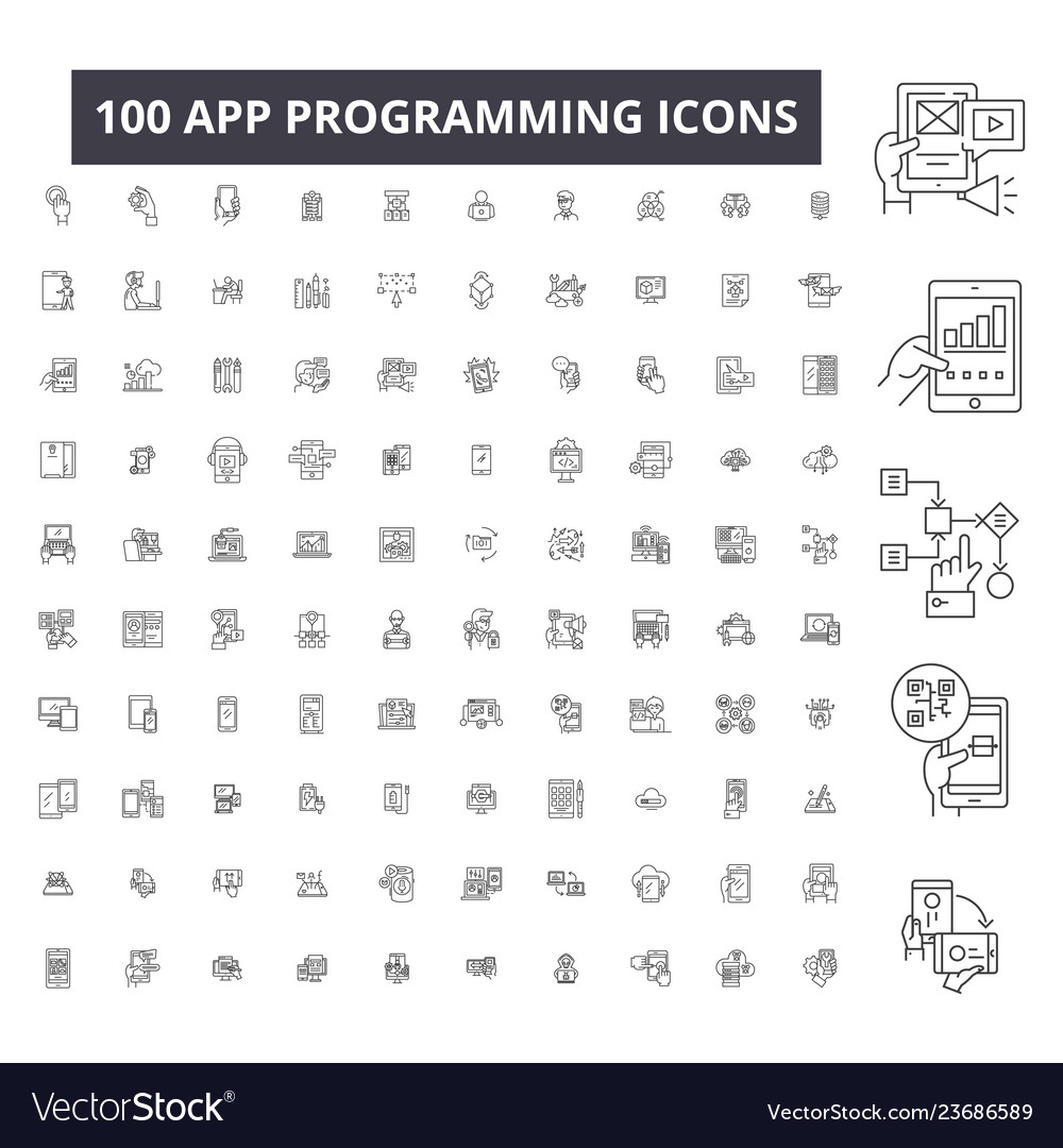 App Programming Line Icons - Set of 100