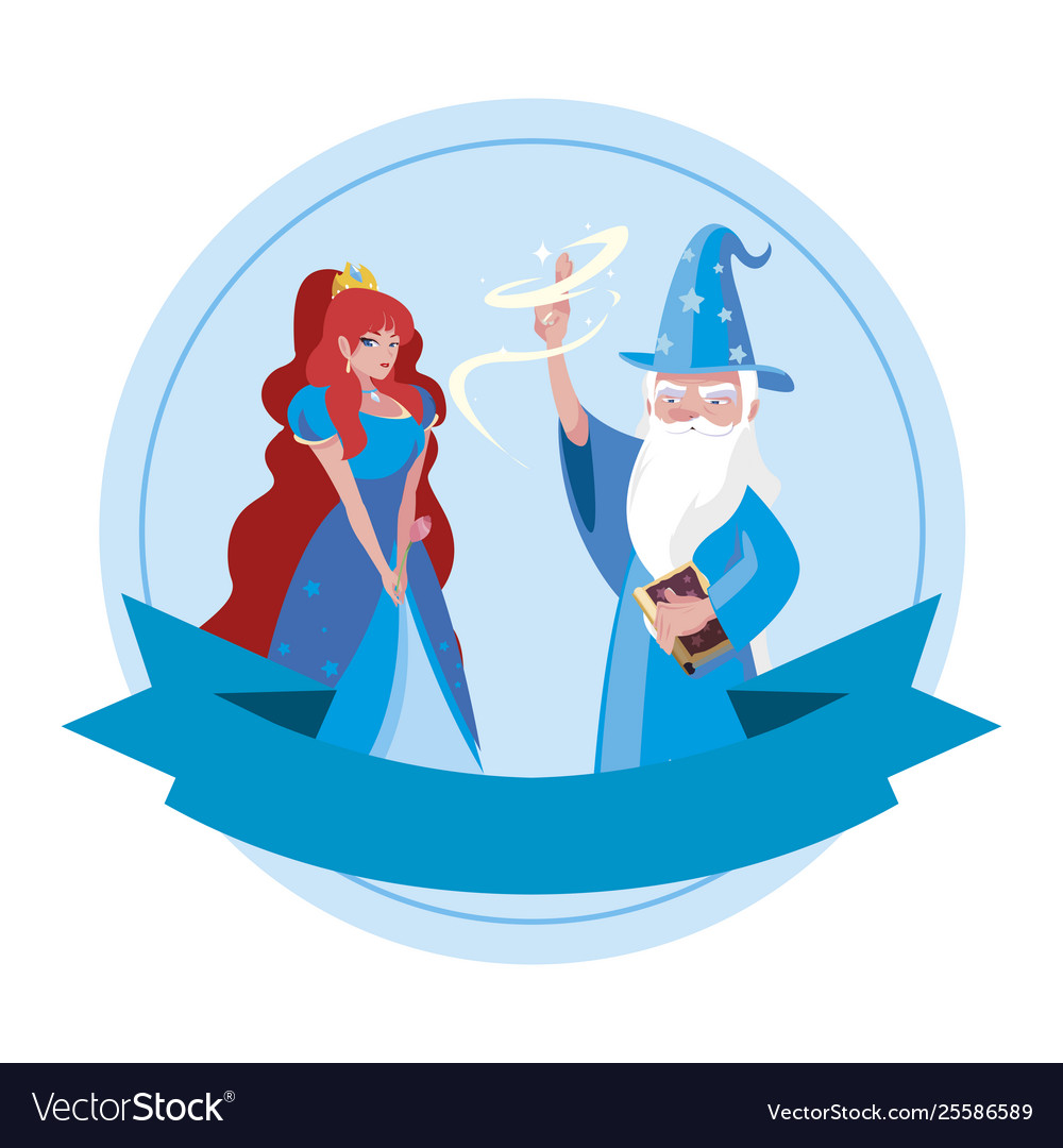 Beautiful princess with wizard tales characters Vector Image
