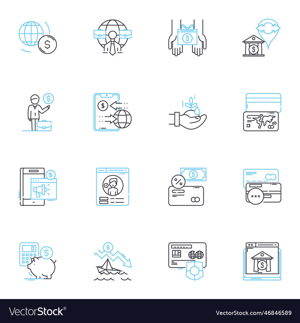 Blockchain-based finance linear icons set