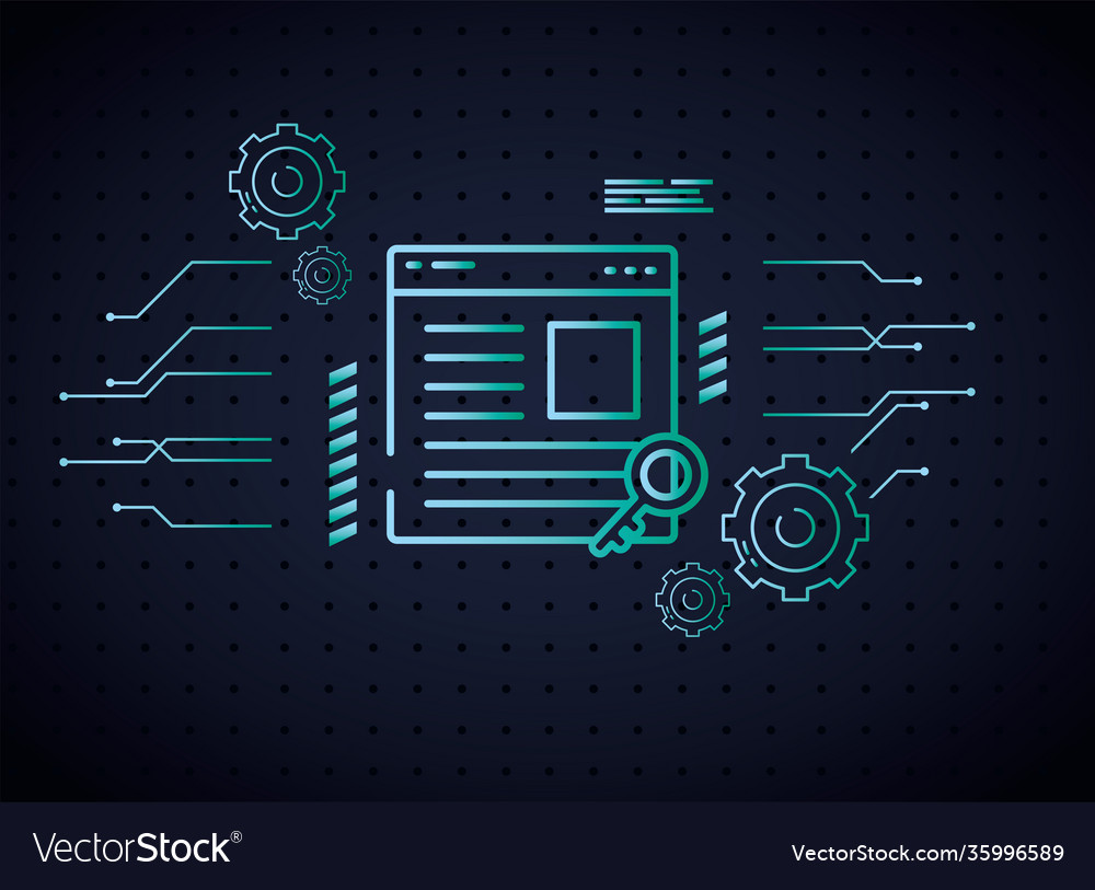 Cyber lock document with key and gears vector image Cyber lock document with key and gears
