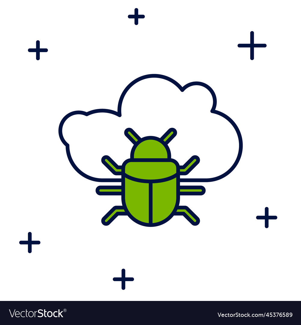 Filled outline system bug on a cloud icon isolated