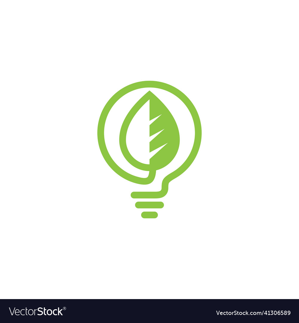 Green bulb logo design with leaf logo design Vector Image